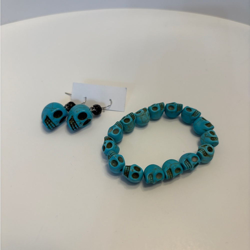 Turquoise Sugar Skull Bracelet and Earrings Set